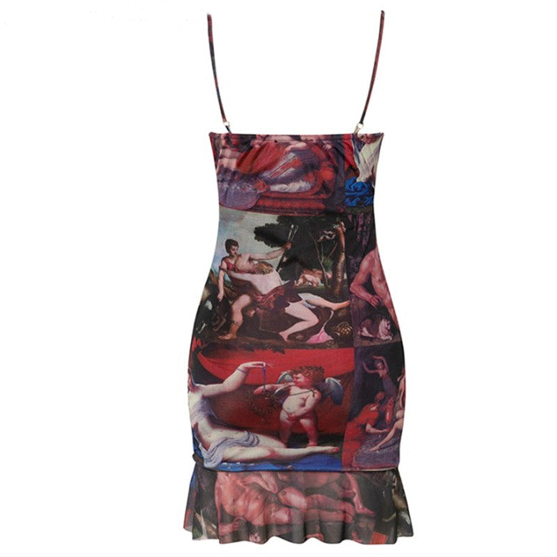 Sexy Renaissance Mesh Print Min Dress - Online Fashion Store -Shop Alluring