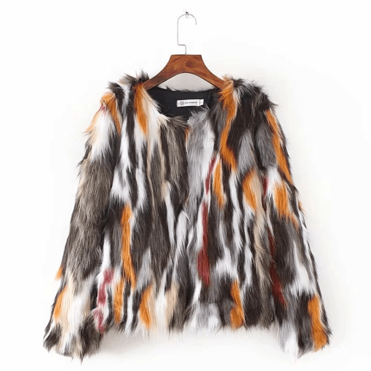 Contrast Stitching Artificial fur grass Coat Jacket - Shop Alluring