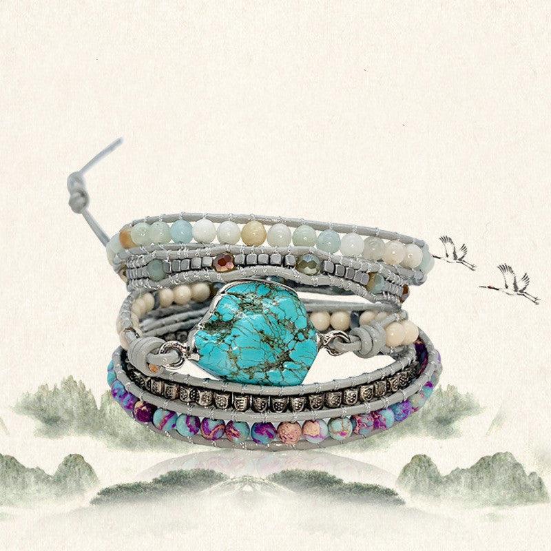 Turquoise Hand-Woven Leather Bracelet - Shop Alluring