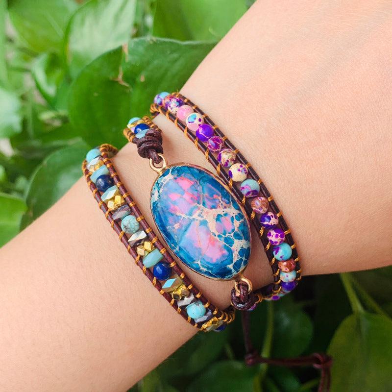 Imperial Stone Multi-layer Woven Leather Bracelet - Shop Alluring