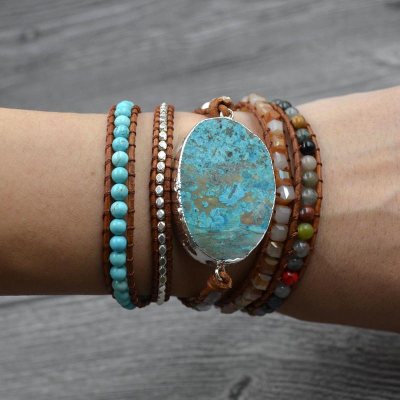 Natural Ocean Jasper Stone Beaded Handmade bohemian Bracelet - Shop Alluring