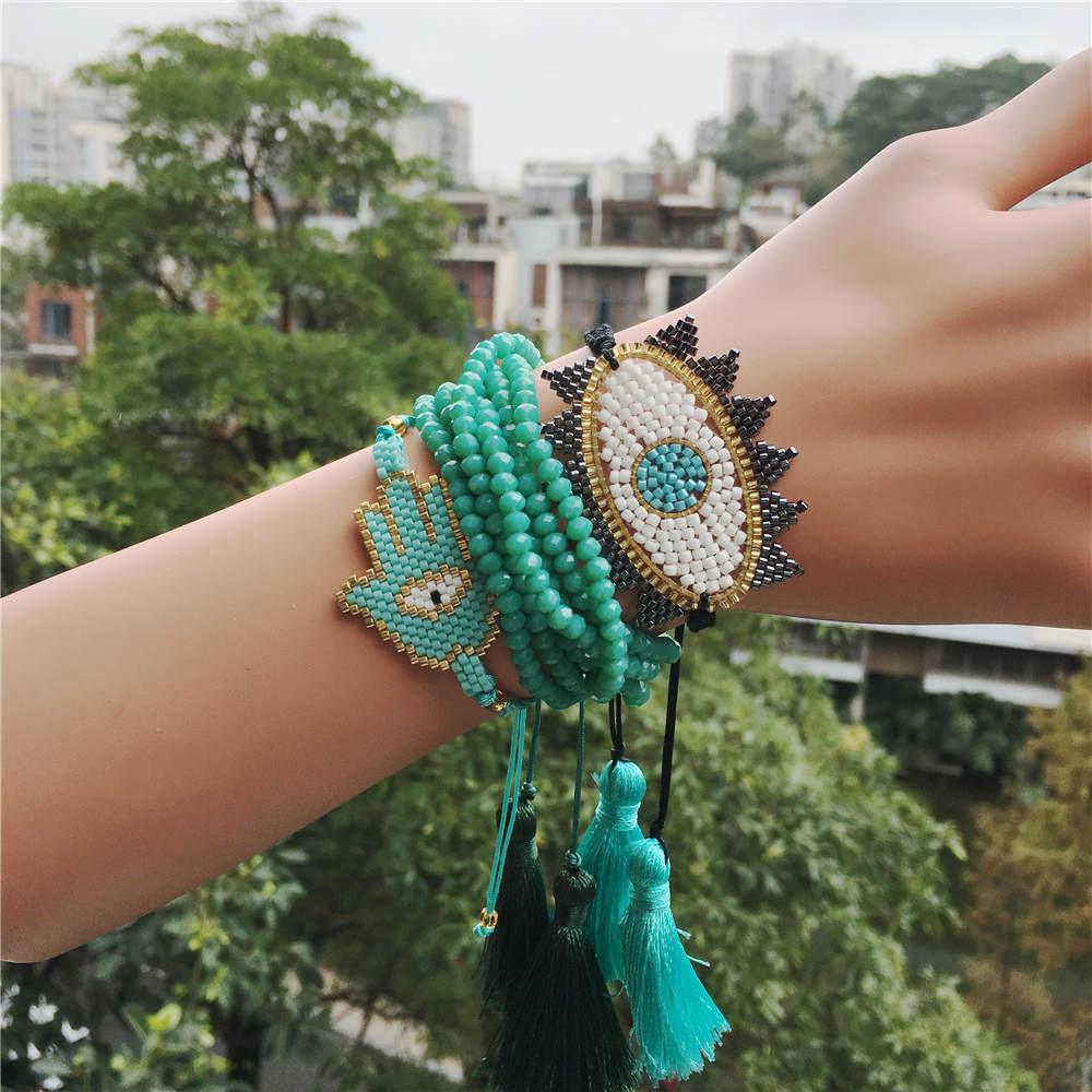 Miyuki Beads Set Hand-Woven Evil Eyes Bracelet - Shop Alluring