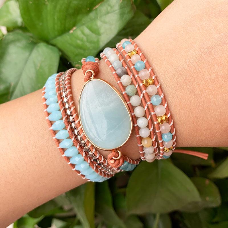 Natural Tianhe Stone Leather Hand-woven Bracelet - Shop Alluring