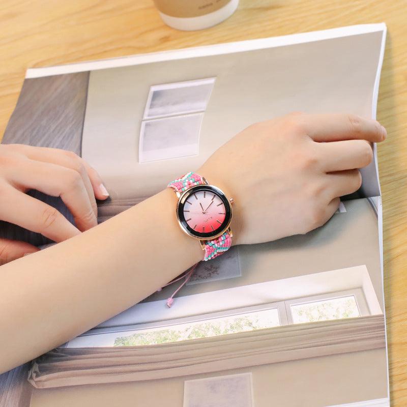 Beaded bracelet watch gradient color simple ladies watch - Shop Alluring