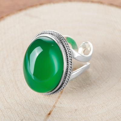 925 sterling silver Thai silver natural green chalcedony ring - Shop Alluring
