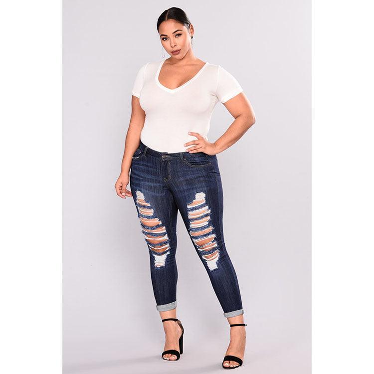 Plus Size Ripped Stretch Jeans - Shop Alluring