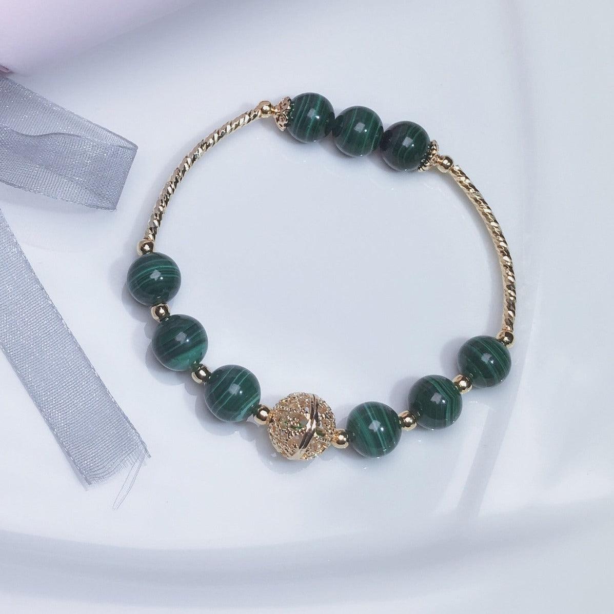 14K gold-plated Malachite Bracelet - Shop Alluring