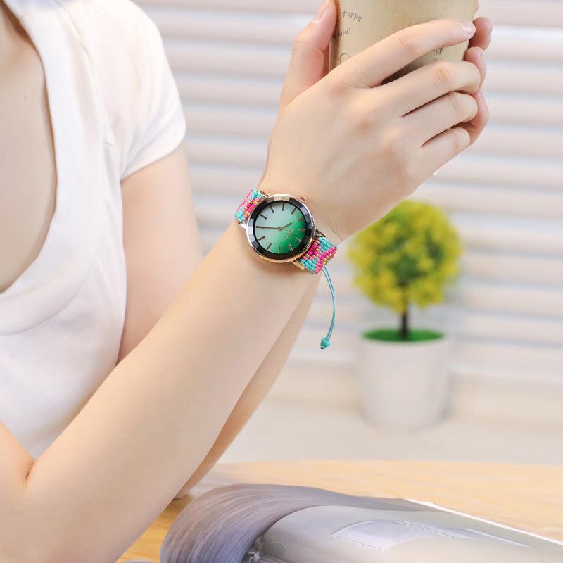 Beaded bracelet watch gradient color simple ladies watch - Shop Alluring