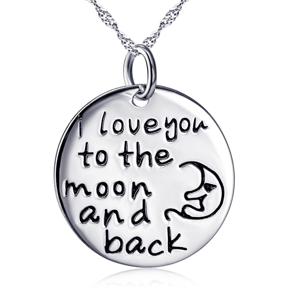 "I lover you to the moon and back"Pendant 925 Sterling Silver Necklace - Shop Alluring