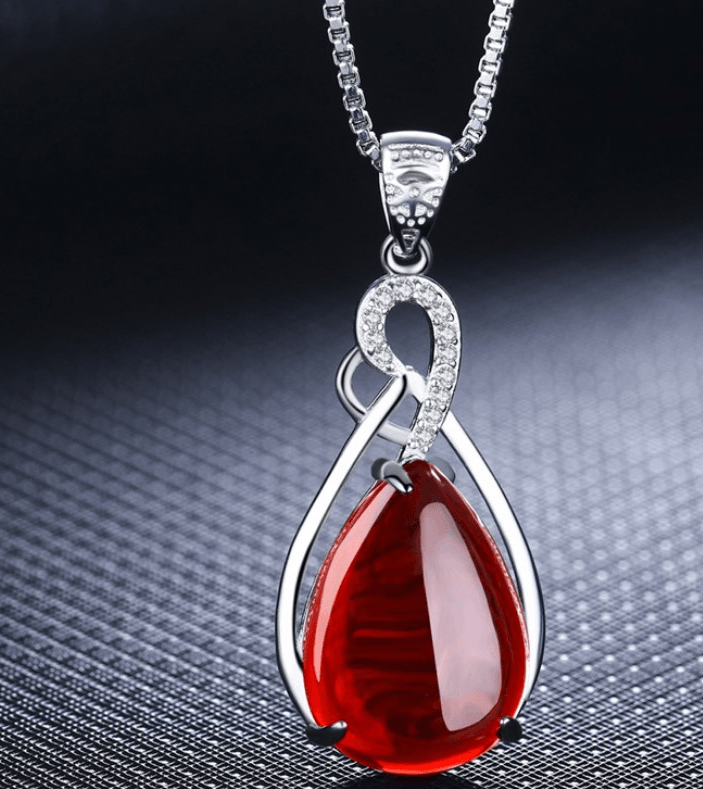 925 Silver Necklace Green or Red Chalcedony Pendant - Shop Alluring