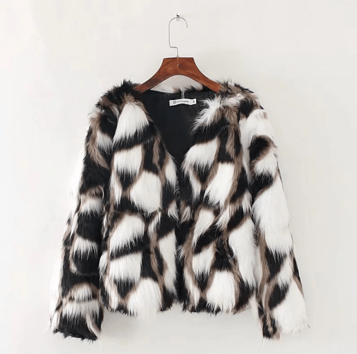 Contrast Stitching Artificial fur grass Coat Jacket - Shop Alluring