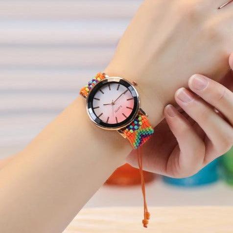 Beaded bracelet watch gradient color simple ladies watch - Shop Alluring