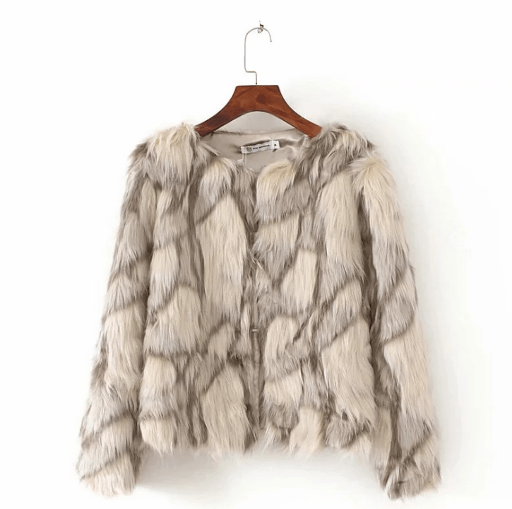 Contrast Stitching Artificial fur grass Coat Jacket - Shop Alluring