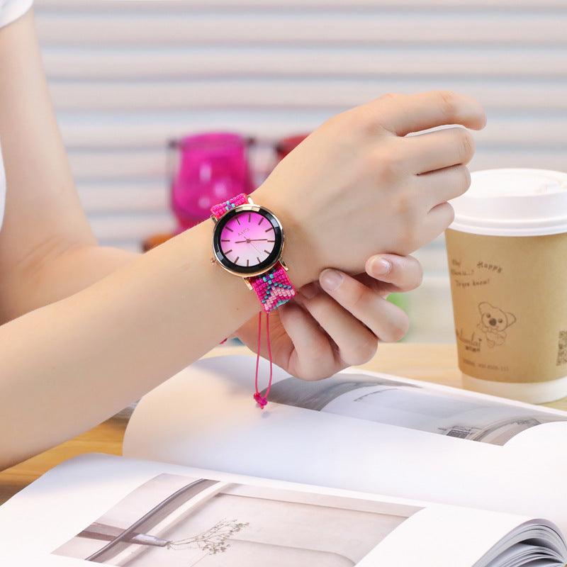 Beaded bracelet watch gradient color simple ladies watch - Shop Alluring