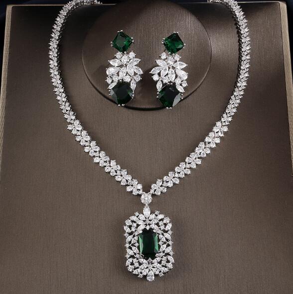 Cubic Zirconia Tag Necklace Earring Jewelry Set-Jewelry Sets-Shop Alluring