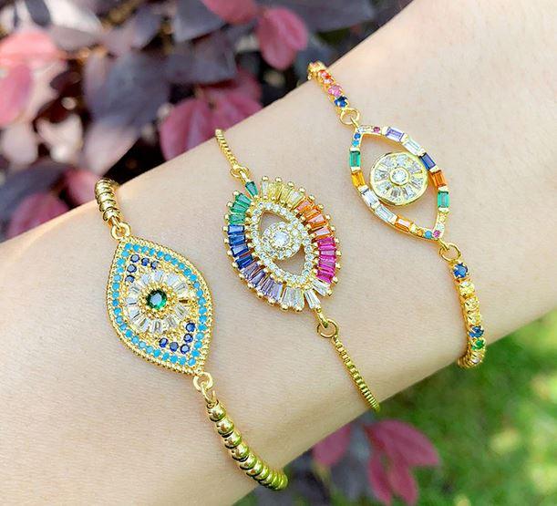 Evil Eye Protection Bracelets with Cubic Zirconia Multi Color - Shop Alluring