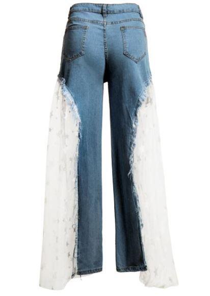 Sexy Women Wide Leg Pants Jeans with Lace - Shop Alluring