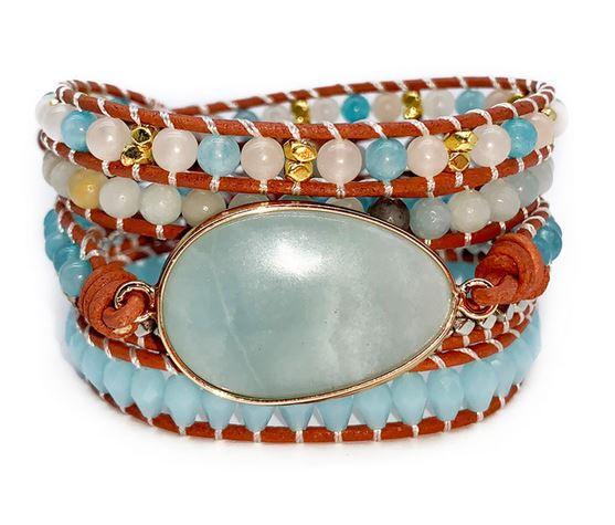 Natural Tianhe Stone Leather Hand-woven Bracelet - Shop Alluring