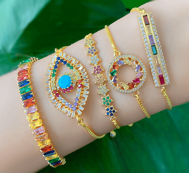 Gold Plated colorful zircon bracelet - Shop Alluring
