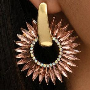 Geometric Statement Large Round Rhinestone Earrings - Shop Alluring