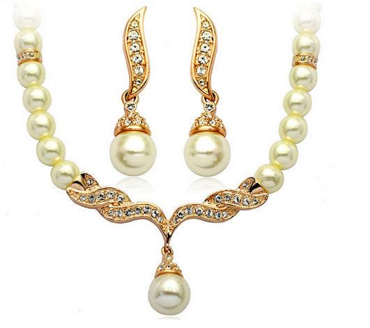 Elegant Angel Wings Fashionable Pearl Necklace and Earrings, Bridal Set - Shop Alluring