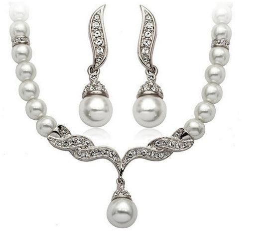 Elegant Angel Wings Fashionable Pearl Necklace and Earrings, Bridal Set - Shop Alluring