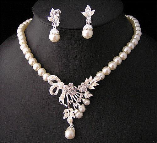 Bridal Jewelry Set, Pearls and Cubic Zirconia, necklaces, earrings - Shop Alluring