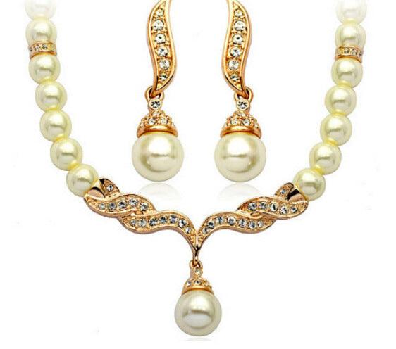 Elegant Angel Wings Fashionable Pearl Necklace and Earrings, Bridal Set - Shop Alluring