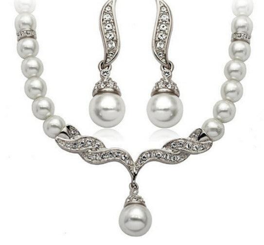 Elegant Angel Wings Fashionable Pearl Necklace and Earrings, Bridal Set - Shop Alluring