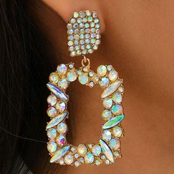 Geometric Statement Large Round Rhinestone Earrings - Shop Alluring