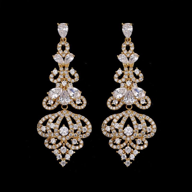 Long Cubic Zirconia Crystal Earrings Bridal Chandelier Earrings - Shop Alluring