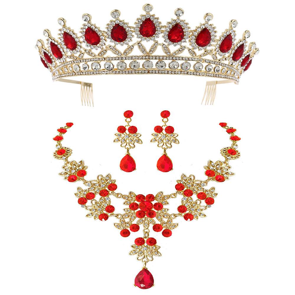 Bridal Ornament Three-piece Necklace Crown Earrings Wedding Accessories - Shop Alluring