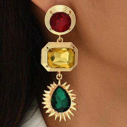 Geometric Statement Large Round Rhinestone Earrings - Shop Alluring