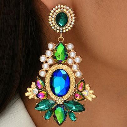 Geometric Statement Large Round Rhinestone Earrings - Shop Alluring