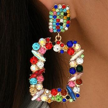 Geometric Statement Large Round Rhinestone Earrings - Shop Alluring