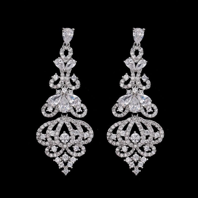 Long Cubic Zirconia Crystal Earrings Bridal Chandelier Earrings - Shop Alluring