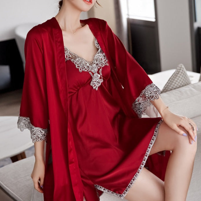 2 Set Satin Silky Laced Pyjama Sleepwear - Online Fashion Store -Shop Alluring