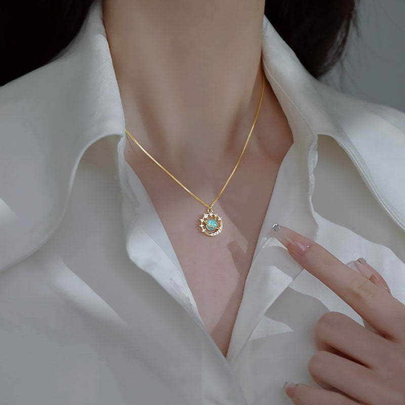 Planet Necklace Opal Look Stone - Online Fashion Store -Shop Alluring