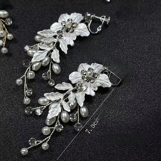 Erxun Wedding Bride Handmade Ear Jewelry Wedding Earrings Flower Ear Clip Ear Holes Beads Earrings Factory Direct Batch