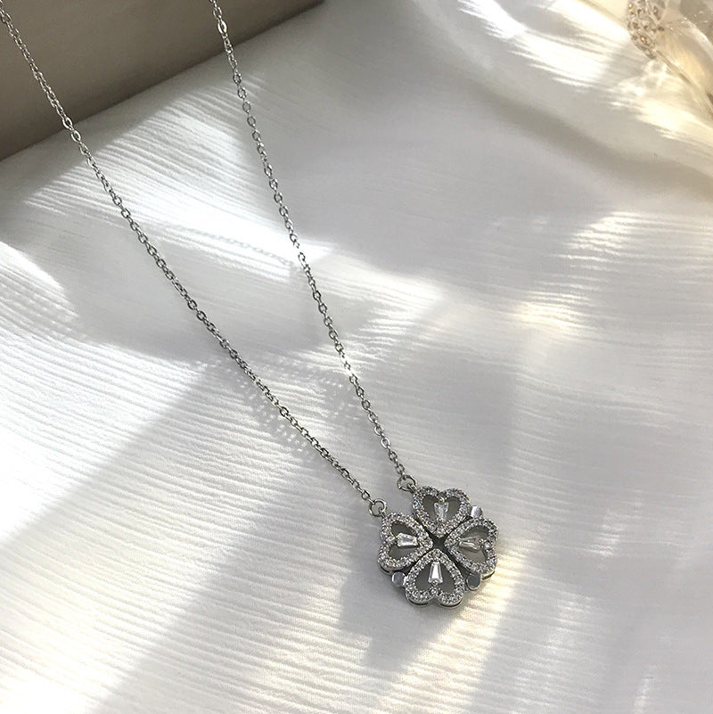 Magnetic Four Leaf Clover Necklace, Folding Heart Necklace - Online Fashion Store -Shop Alluring