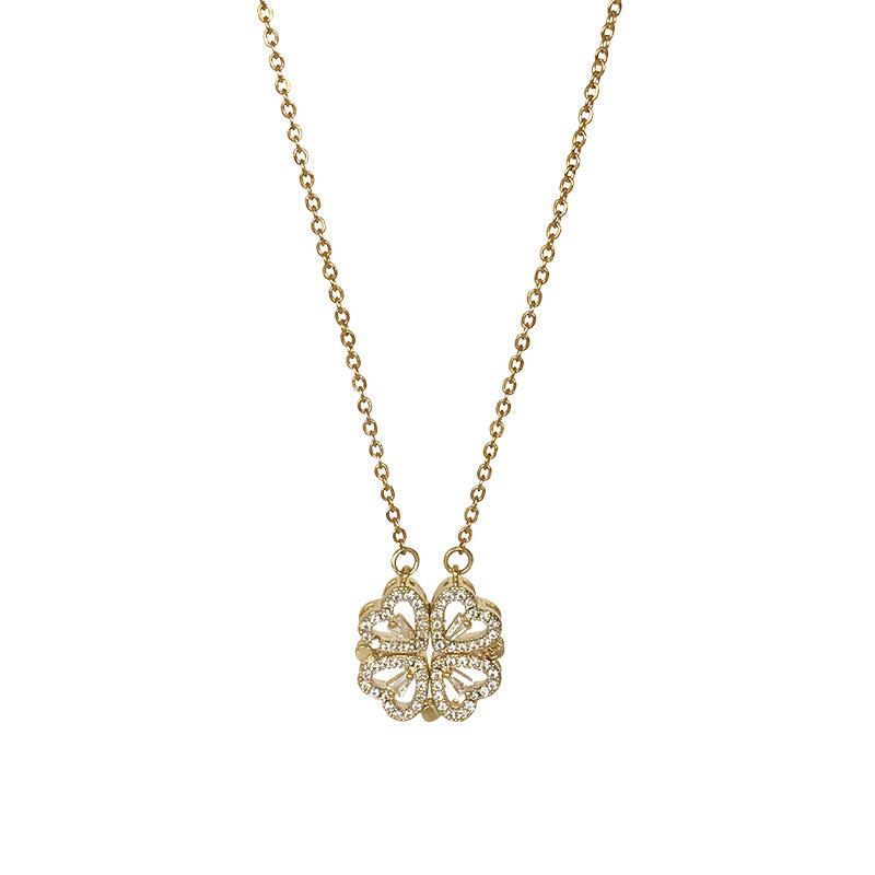 Magnetic Four Leaf Clover Necklace, Folding Heart Necklace - Online Fashion Store -Shop Alluring