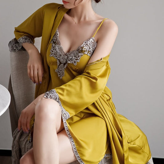 2 Set Satin Silky Laced Pyjama Sleepwear - Online Fashion Store -Shop Alluring