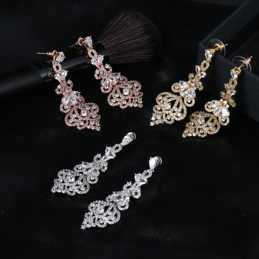 Long Cubic Zirconia Crystal Earrings Bridal Chandelier Earrings - Shop Alluring