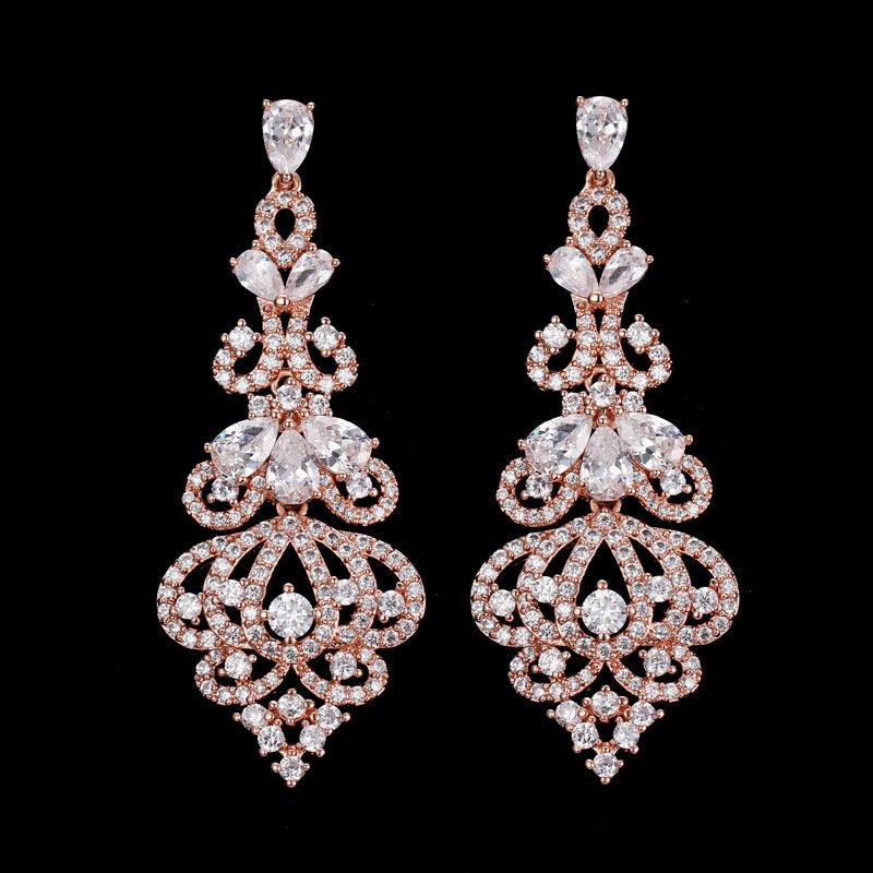 Long Cubic Zirconia Crystal Earrings Bridal Chandelier Earrings - Shop Alluring