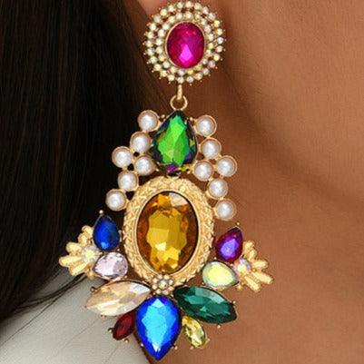 Geometric Statement Large Round Rhinestone Earrings - Shop Alluring