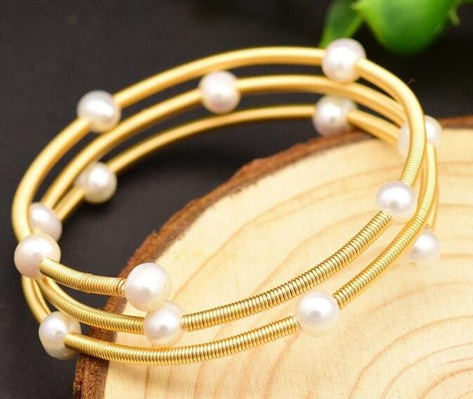 Handmade Natural Fresh Water Pearl Bangle-Bracelets-Shop Alluring