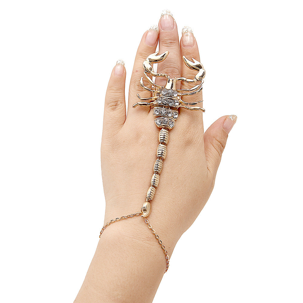 Diamond Scorpion Hand Ring Bracelet
