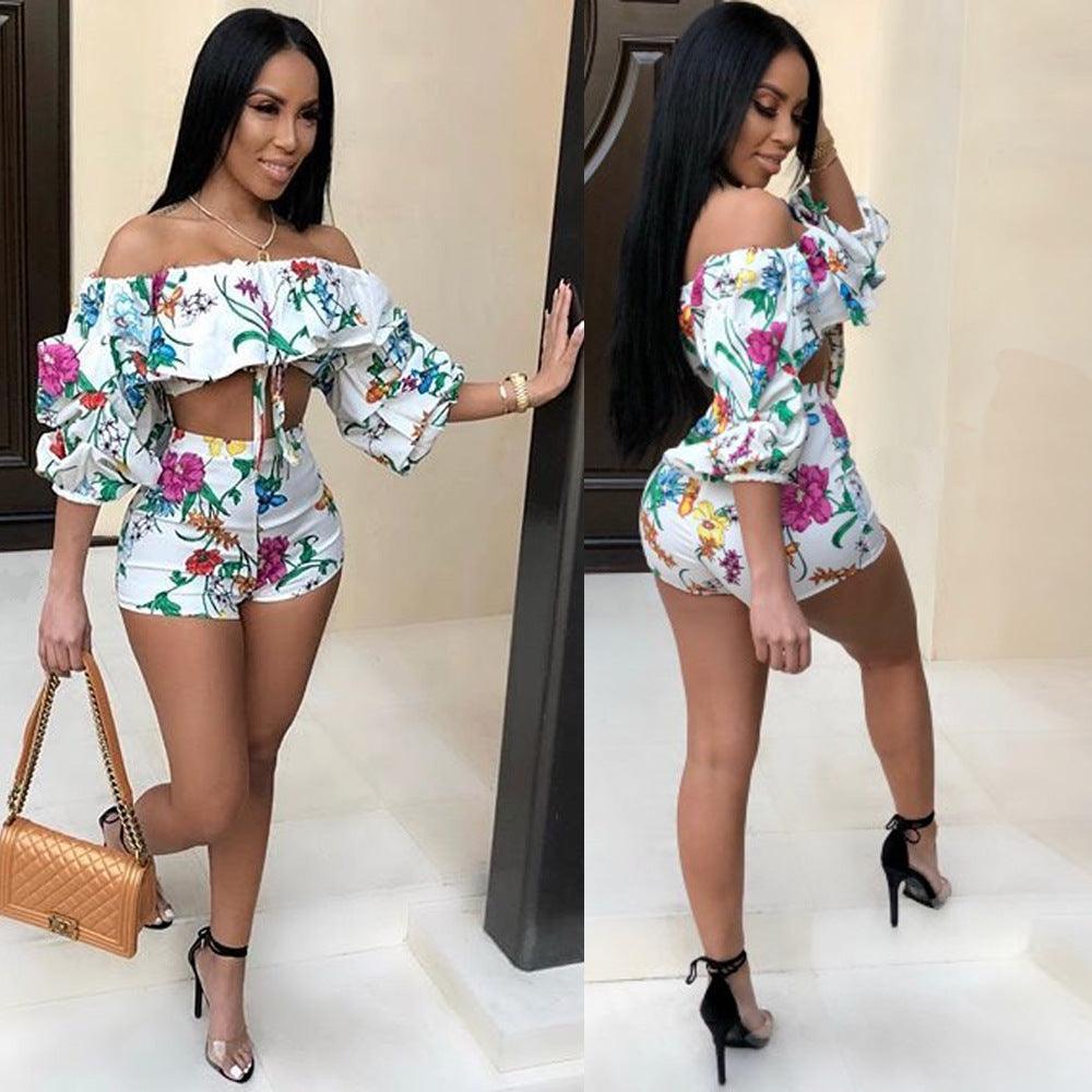 Sexy digital Print  Cascade Sleeve Two-Piece