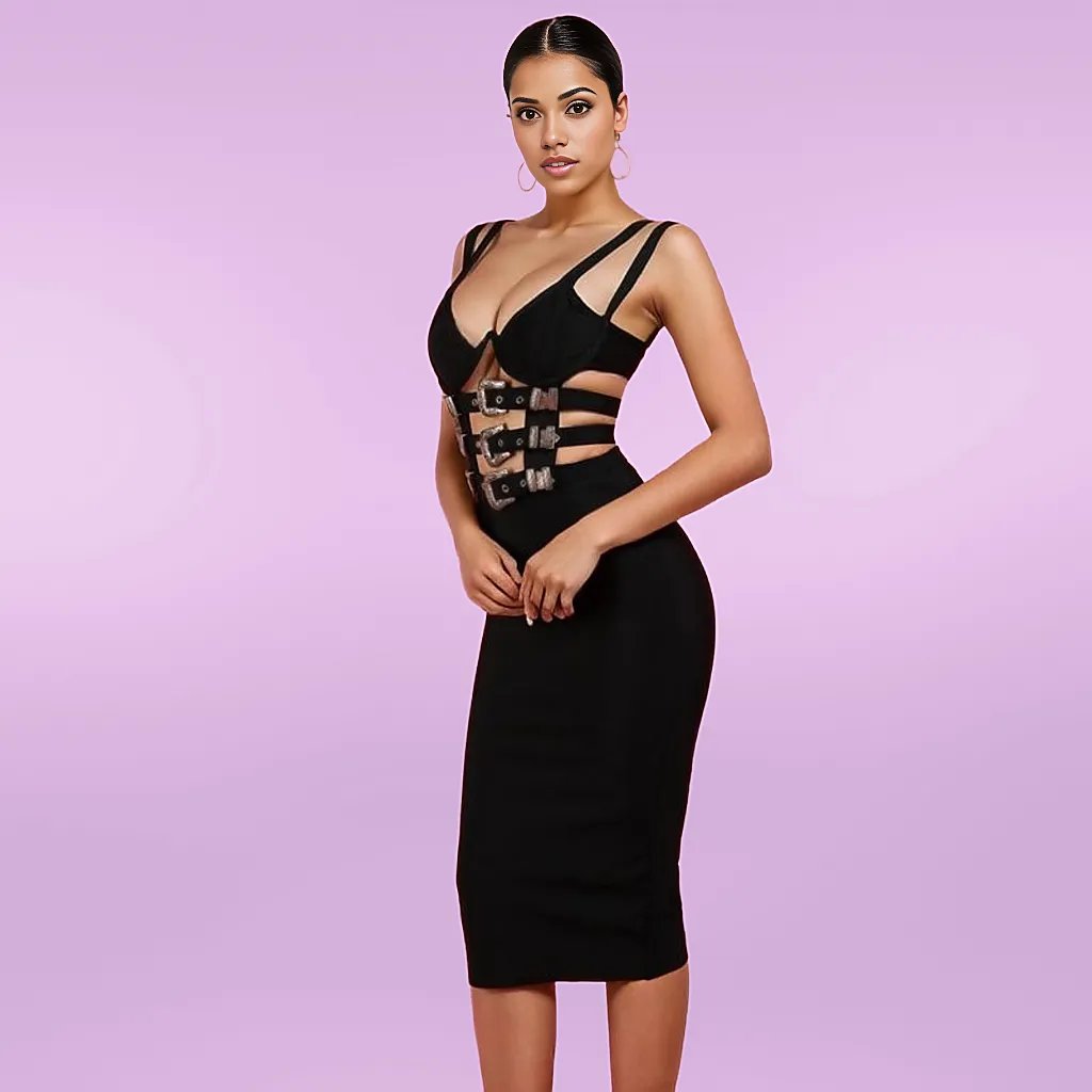 Black Bandage Dress New Sexy V Neck Bandage Bodycon Dress-Dresses-Shop Alluring