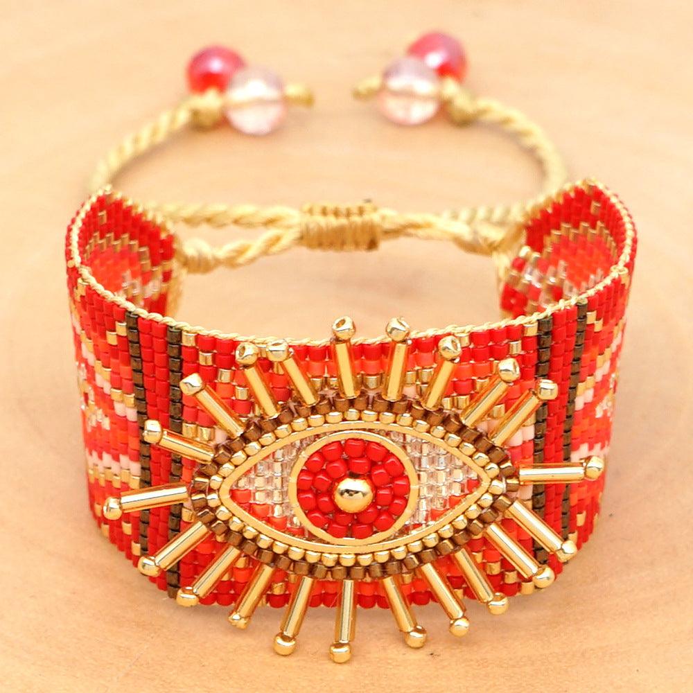 Evil Eye Rice Beads Hand-Woven Bracelet